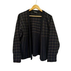 Dalton 100% pure virgin wool vintage cardigan sweater black gold striped open